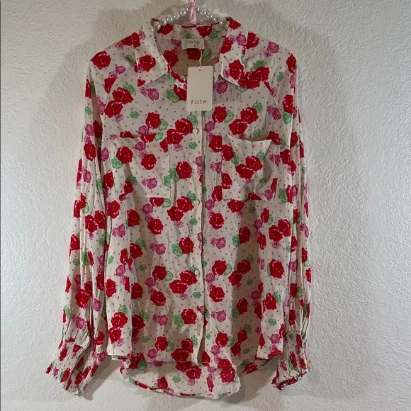 FATE The Alessandro Floral Blouse Long Sleeve Size Large NEW - Picture 4 of 16